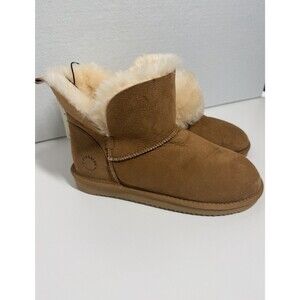 Fireside by Dearfoams Suede Shearling Boots Chestnut Tan Size 10